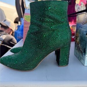 Betsey Johnson Sparkling Green Heeled Boots